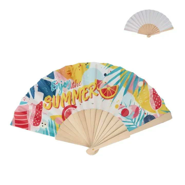 Made to order - Hand fan wood  R-PET all over print - LT90525 (gadzety reklamowe)